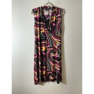 NWT Conquista Sleeveless Multi-colored Disco Patterned Midi Dress Sz 46/18